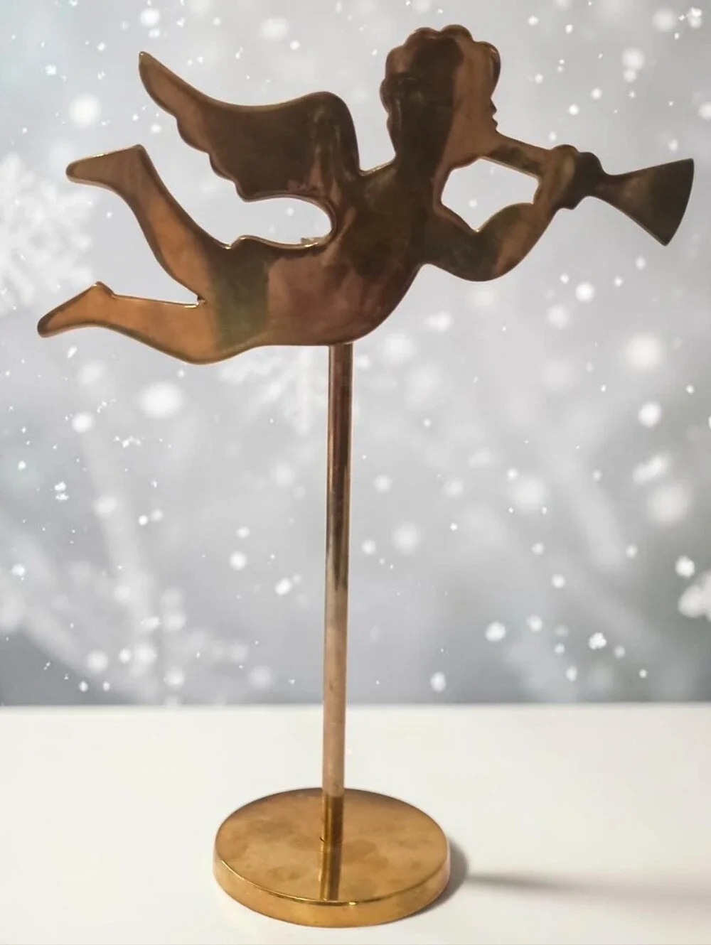 Vintage Brass Angel Trumpeter Candlestick Candle Holder Cherub Christmas Decor